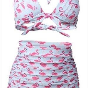 women’s pink flamingo high waisted bikini 👙 sz XL